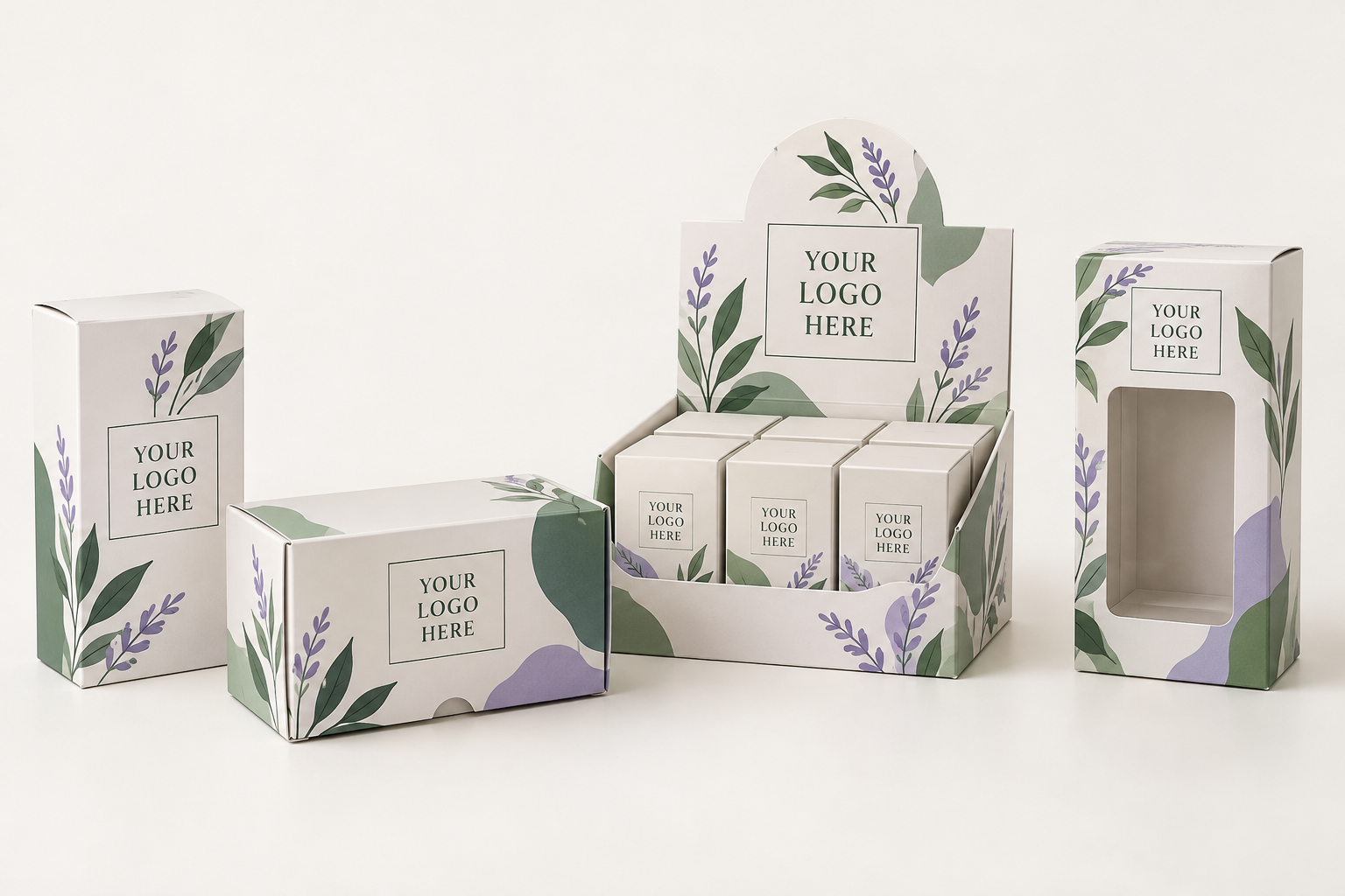 Custom boxes packaging with YOUR LOGO HERE placeholder