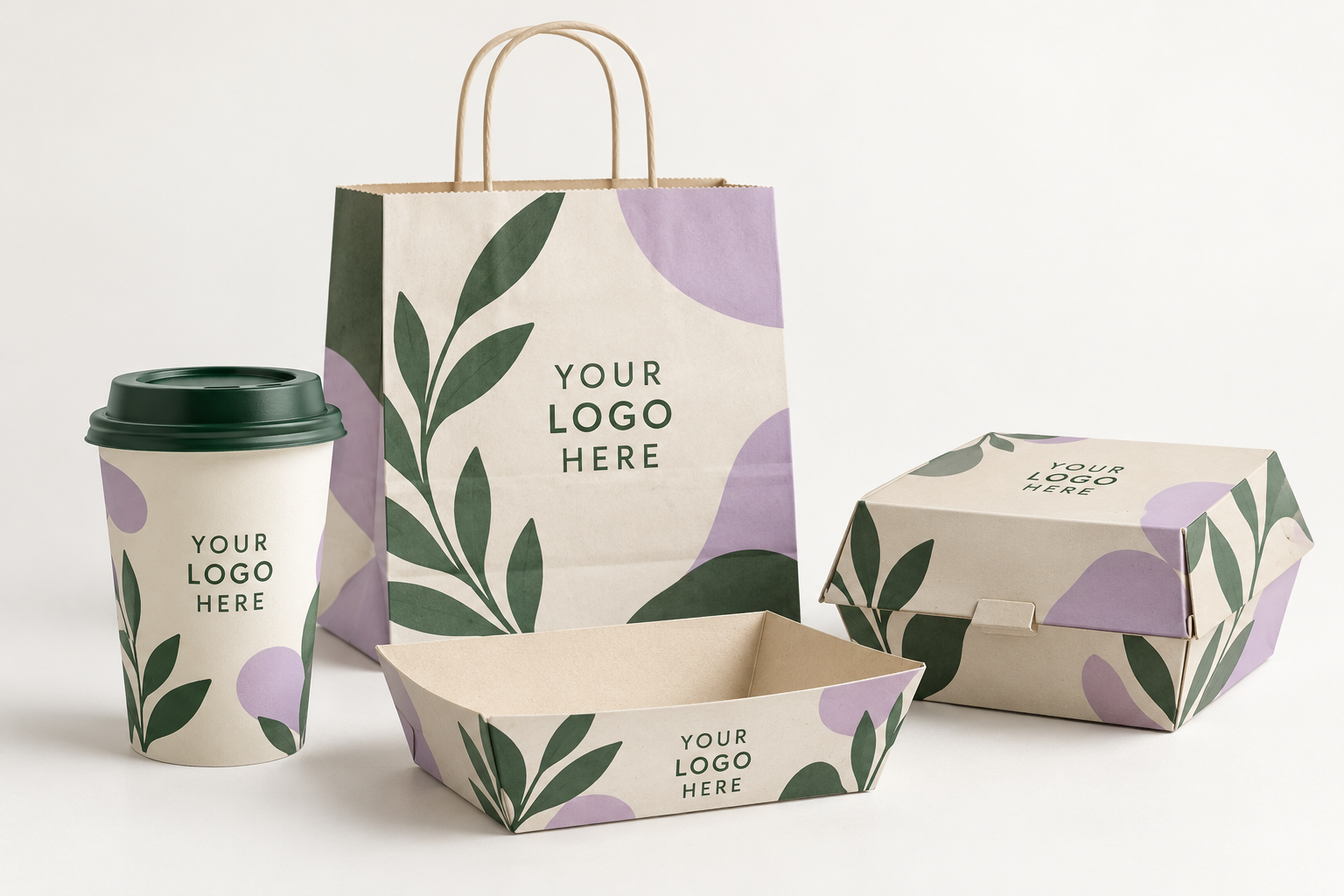 Custom takeaway cup, food box, paper tray and carryout bag