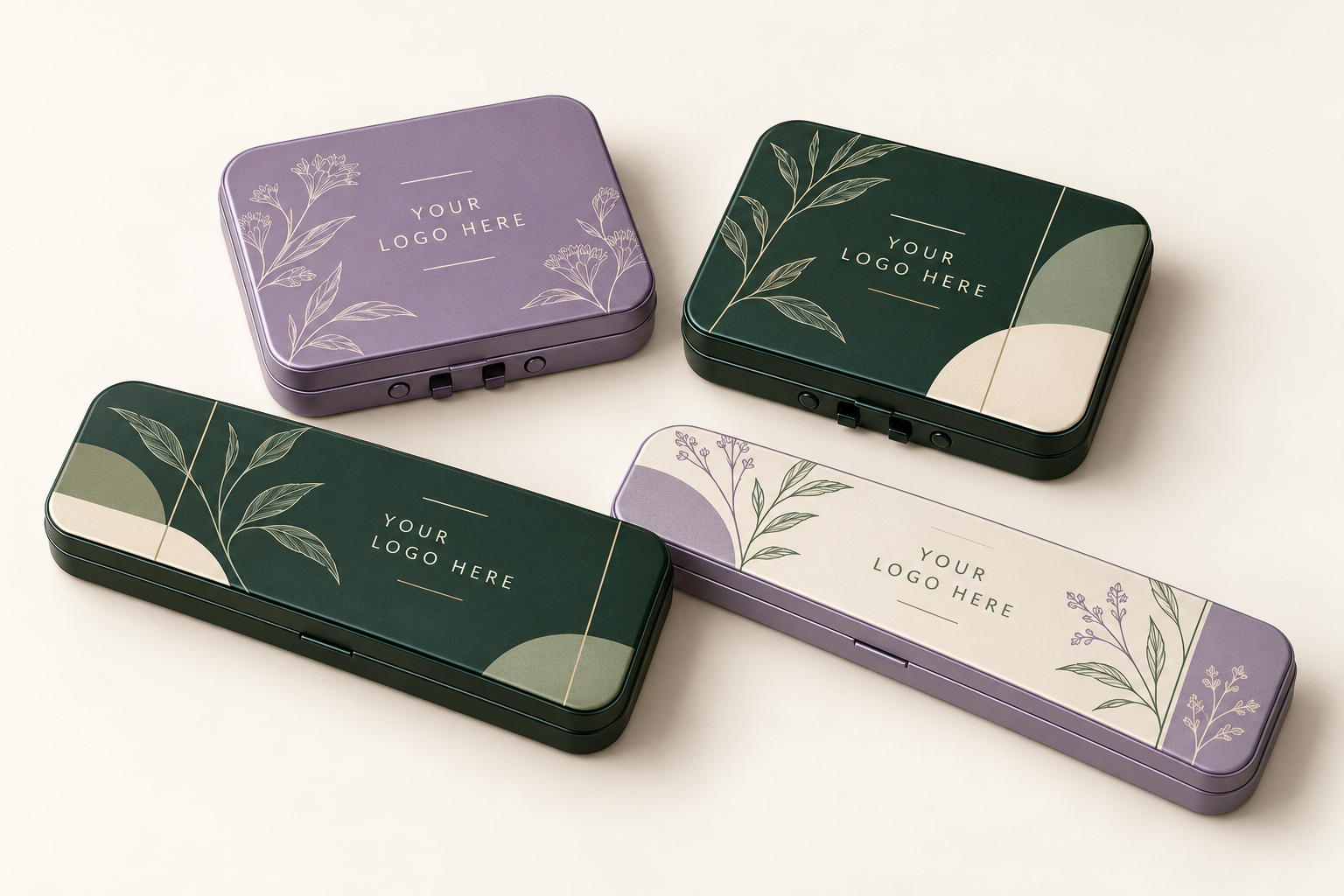 Compact rectangular and long slim hinged metal tin design concepts