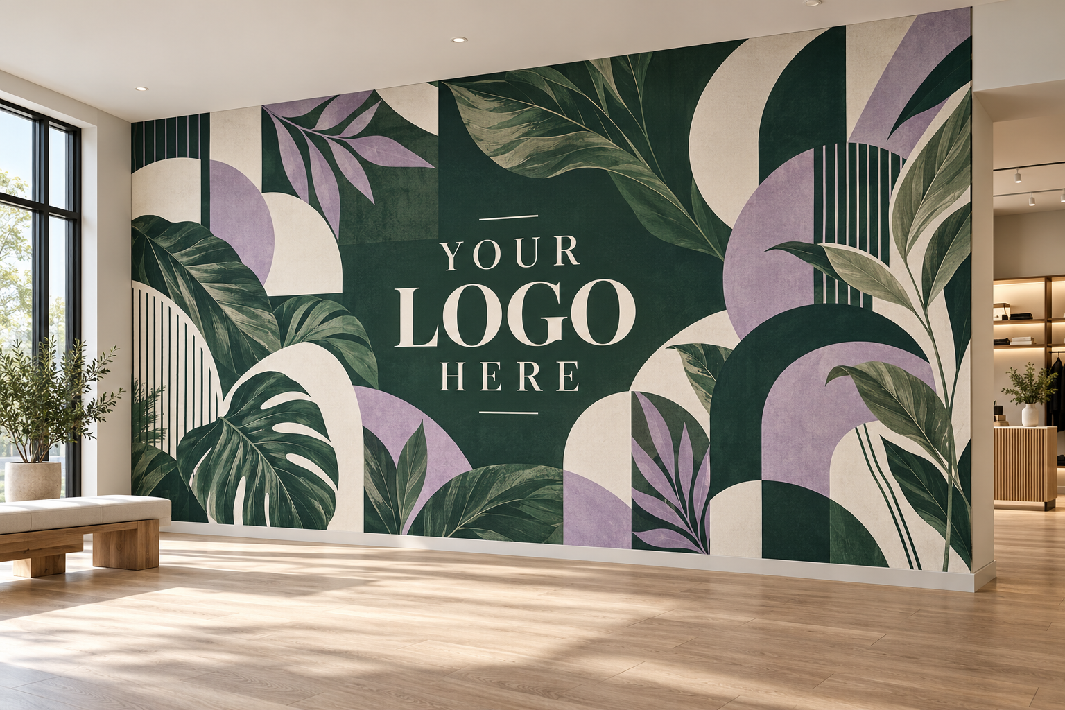Full-wall branded mural and signage concepts